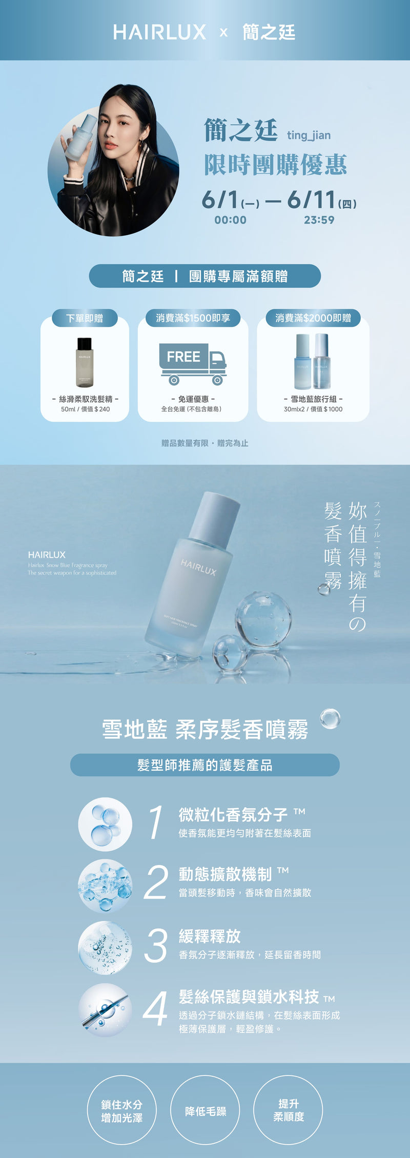 (團購商品系列) 柔序髮香噴霧-雪地藍 100ml - HAIRLUX - 產品說明