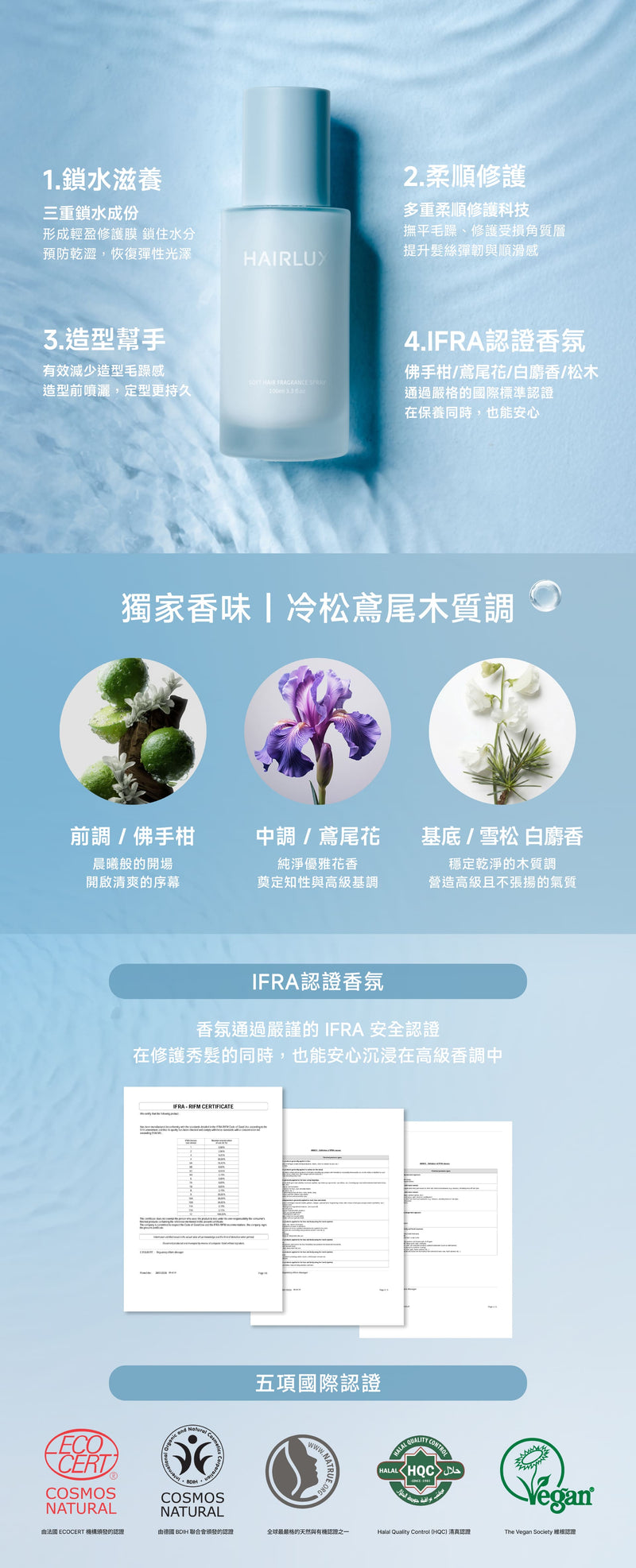(團購商品系列) 柔序髮香噴霧-雪地藍 100ml - HAIRLUX - 產品說明