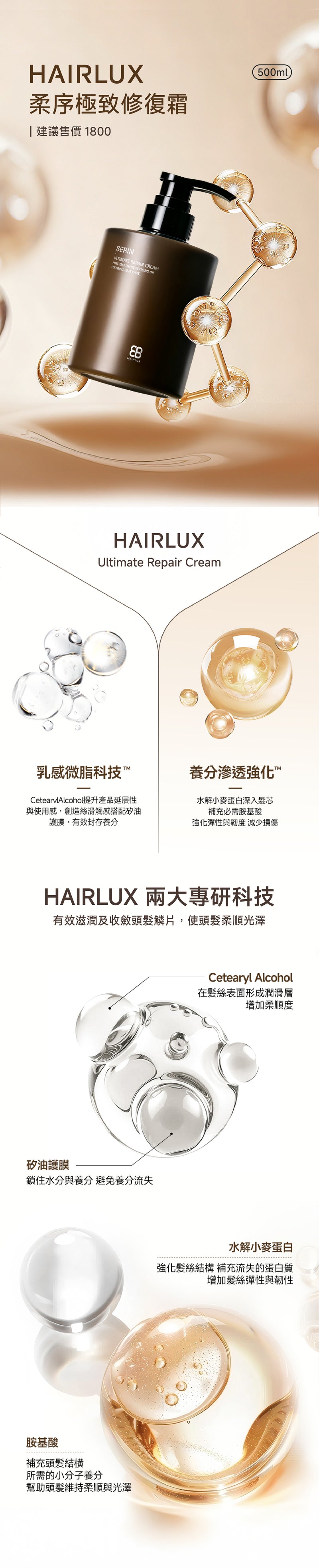 極致修復霜 500ml 輕盈版/加強版 兩款可選 - 產品說明